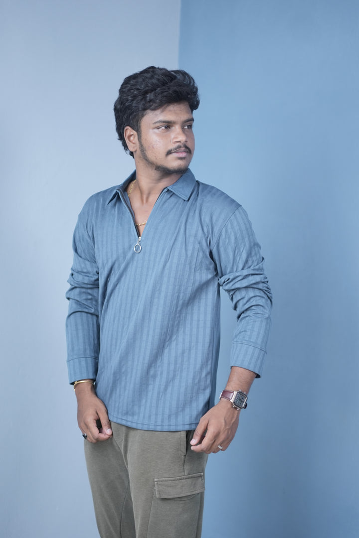 Men’s Full Sleeve Polo T-Shirt – Summer Trend Slim Fit Wear-Blue