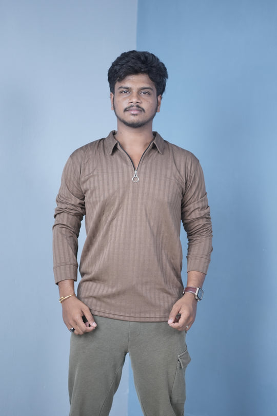 Men’s Full Sleeve Polo T-Shirt – Summer Trend Slim Fit Wear-Brown – 7MAN Men's Fashion India