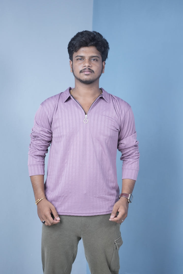 Men’s Full Sleeve Polo T-Shirt – Summer Trend Slim Fit Wear-Violet
