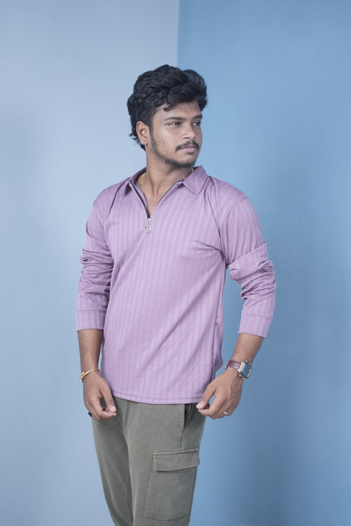 Men’s Full Sleeve Polo T-Shirt – Summer Trend Slim Fit Wear-Violet