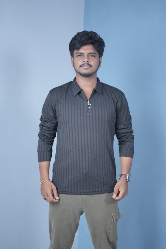 Men’s Full Sleeve Polo T-Shirt – Summer Trend Slim Fit Wear-Black – 7MAN Men's Fashion India