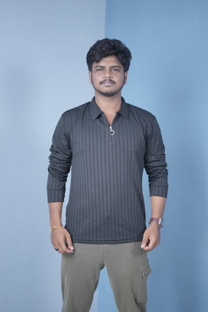 Men’s Full Sleeve Polo T-Shirt – Summer Trend Slim Fit Wear-Black