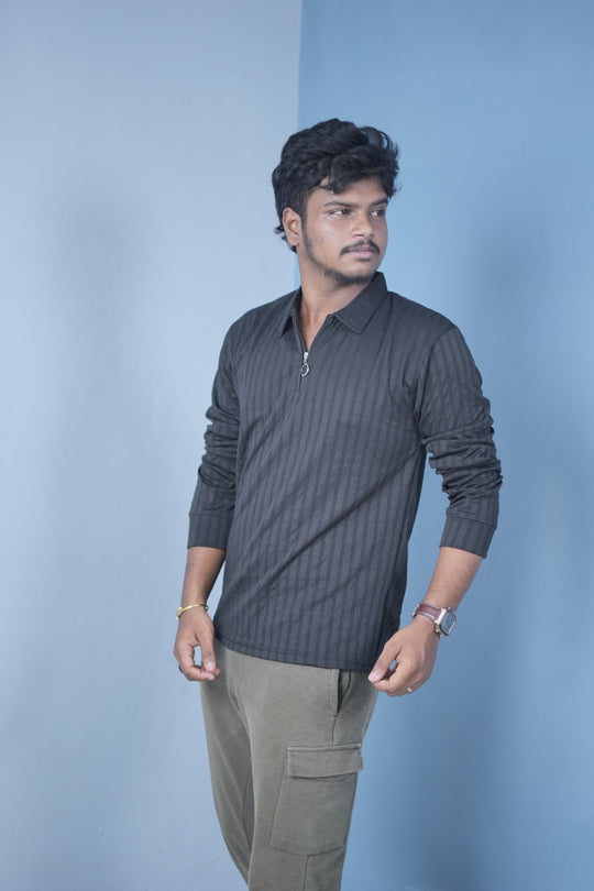 Men’s Full Sleeve Polo T-Shirt – Summer Trend Slim Fit Wear-Black – alternate view – 7MAN India