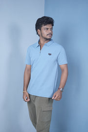 Men’s Short Sleeve Polo T-Shirt – Textured Zip Collar Trendy Tee Mini box-Sky Blue