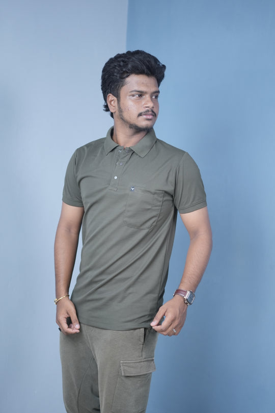 Men’s Short Sleeve Polo T-Shirt – Classic Fit Stylish Casual Wear-Mehendhi Green – alternate view – 7MAN India