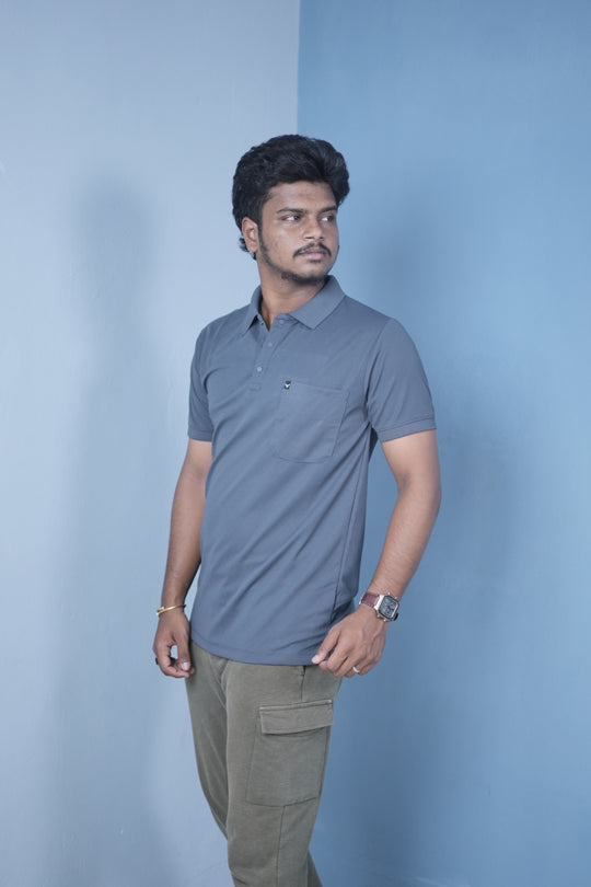 Men’s Short Sleeve Polo T-Shirt – Classic Fit Stylish Casual Wear-Grey – alternate view – 7MAN India