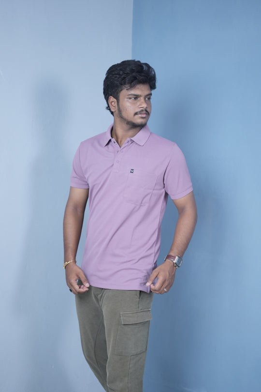 Men’s Short Sleeve Polo T-Shirt – Classic Fit Stylish Casual Wear-Purple – alternate view – 7MAN India