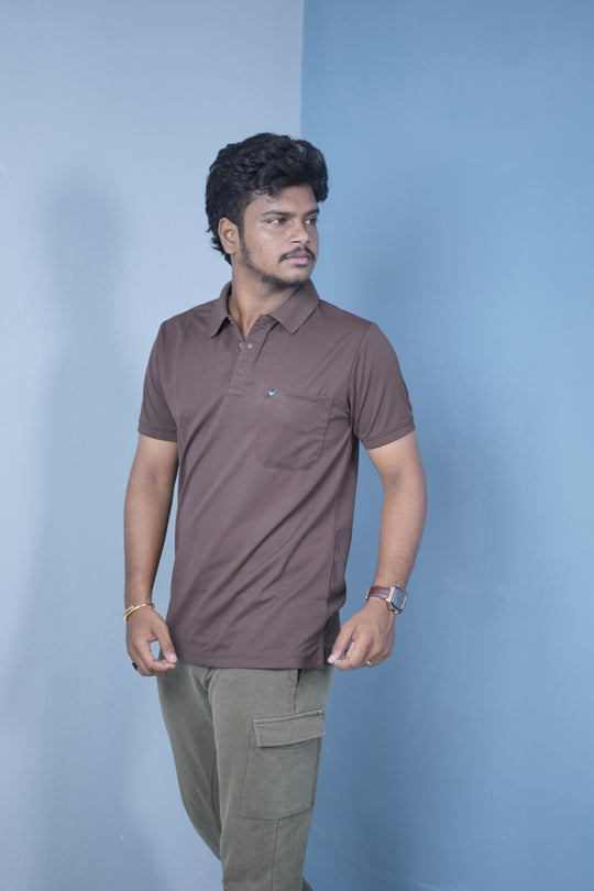 Men’s Short Sleeve Polo T-Shirt – Classic Fit Stylish Casual Wear-Brown – alternate view – 7MAN India
