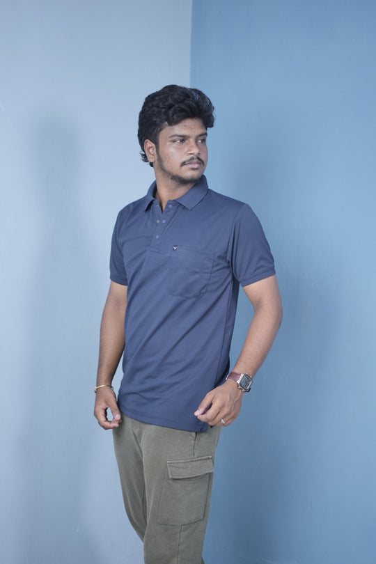 Men’s Short Sleeve Polo T-Shirt – Classic Fit Stylish Casual Wear-Navy Blue – alternate view – 7MAN India