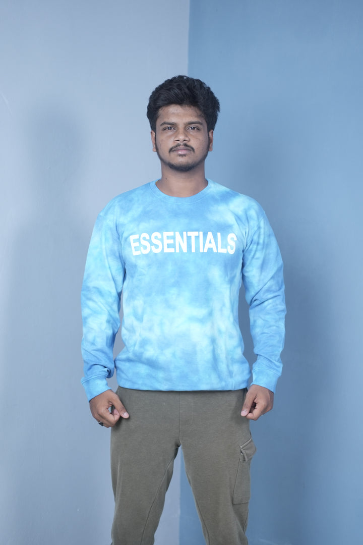 Men’s Full Sleeve Tie-Dye Sweatshirt – Essentials Printed Casual Pullover-Sky Blue