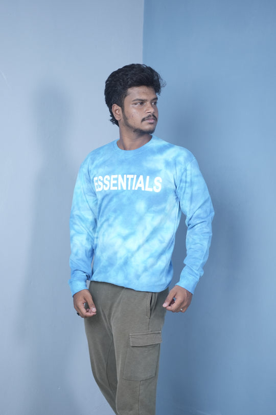 Men’s Full Sleeve Tie-Dye Sweatshirt – Essentials Printed Casual Pullover-Sky Blue – alternate view – 7MAN India
