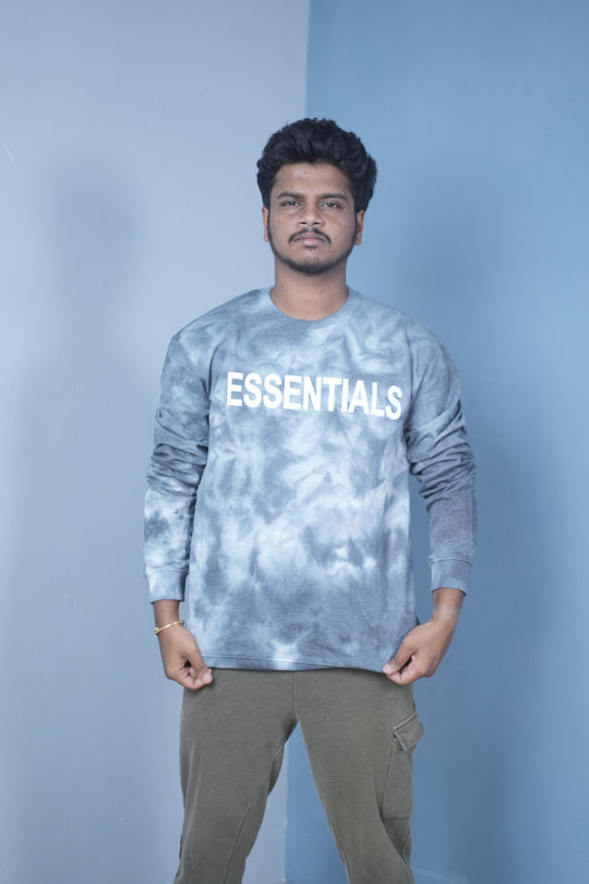 Men’s Full Sleeve Tie-Dye Sweatshirt – Essentials Printed Casual Pullover-GREY – 7MAN Men's Fashion India