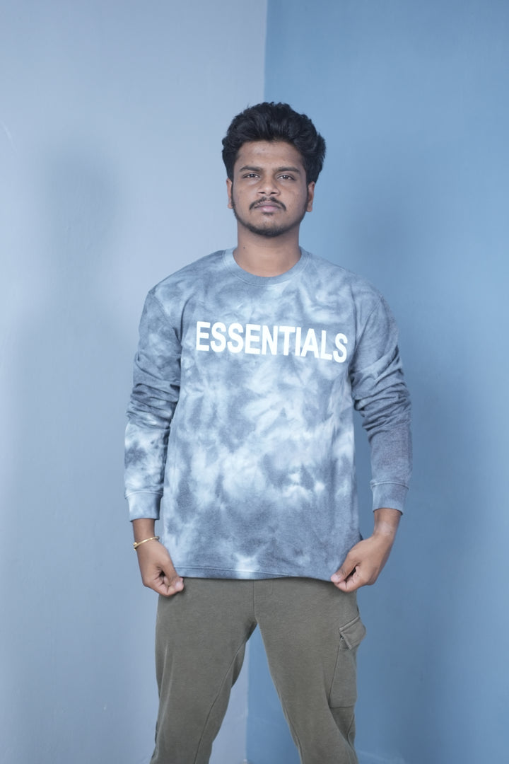 Men’s Full Sleeve Tie-Dye Sweatshirt – Essentials Printed Casual Pullover-GREY