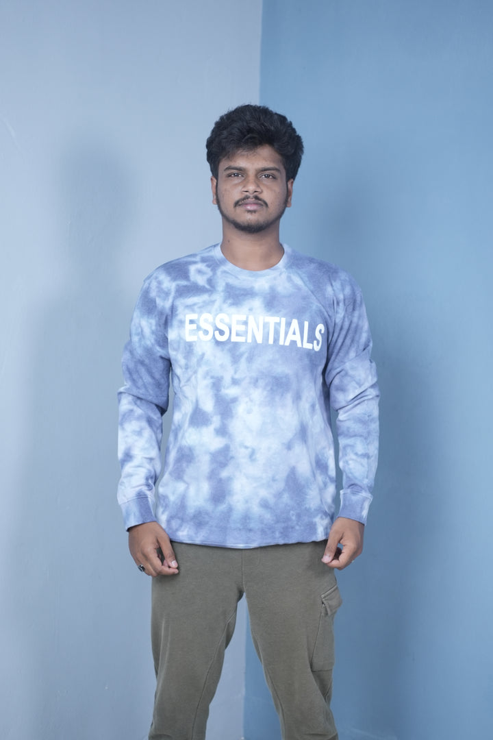 Men’s Full Sleeve Tie-Dye Sweatshirt – Essentials Printed Casual Pullover-Ink Blue