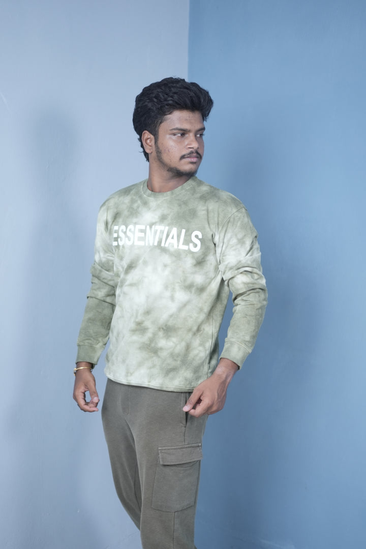Men’s Full Sleeve Tie-Dye Sweatshirt – Essentials Printed Casual Pullover-Green
