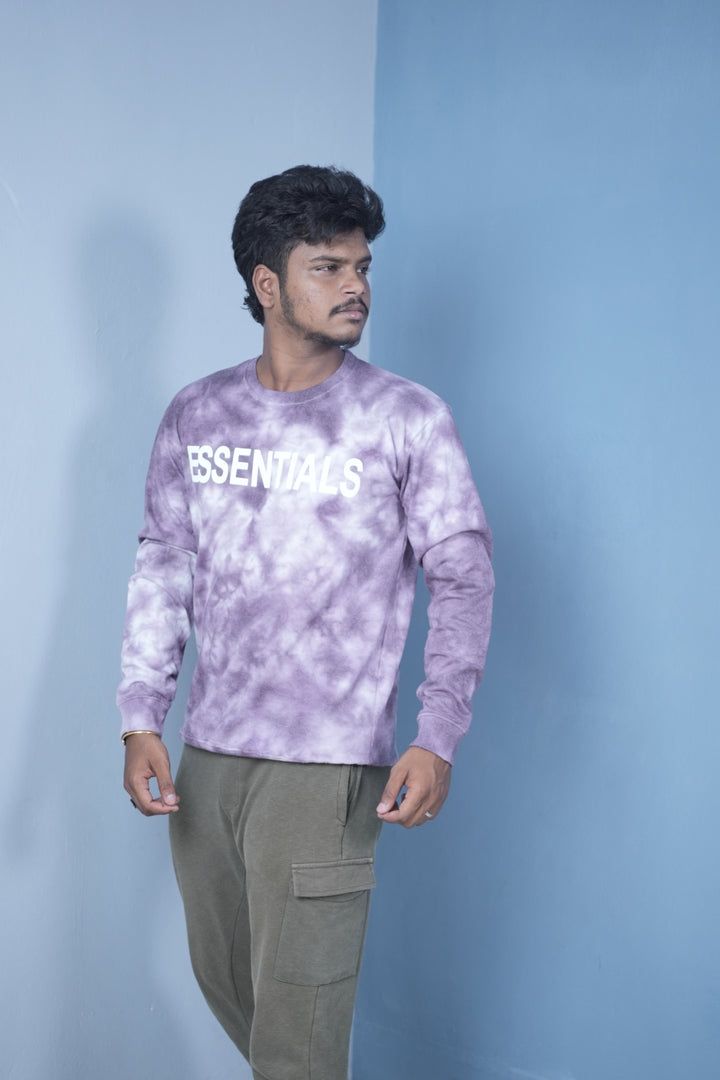 Men’s Full Sleeve Tie-Dye Sweatshirt – Essentials Printed Casual Pullover-Violet