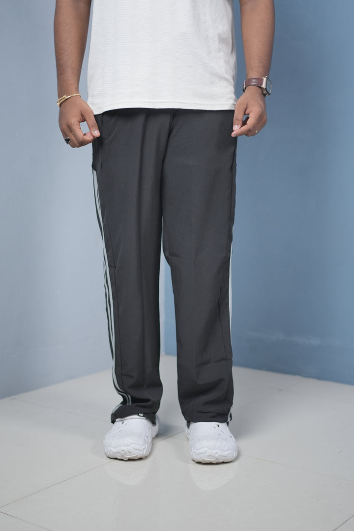 Men’s Joggers – Stylish Two Stripe Track Pants Streetwear - BLACK WITH ASH
