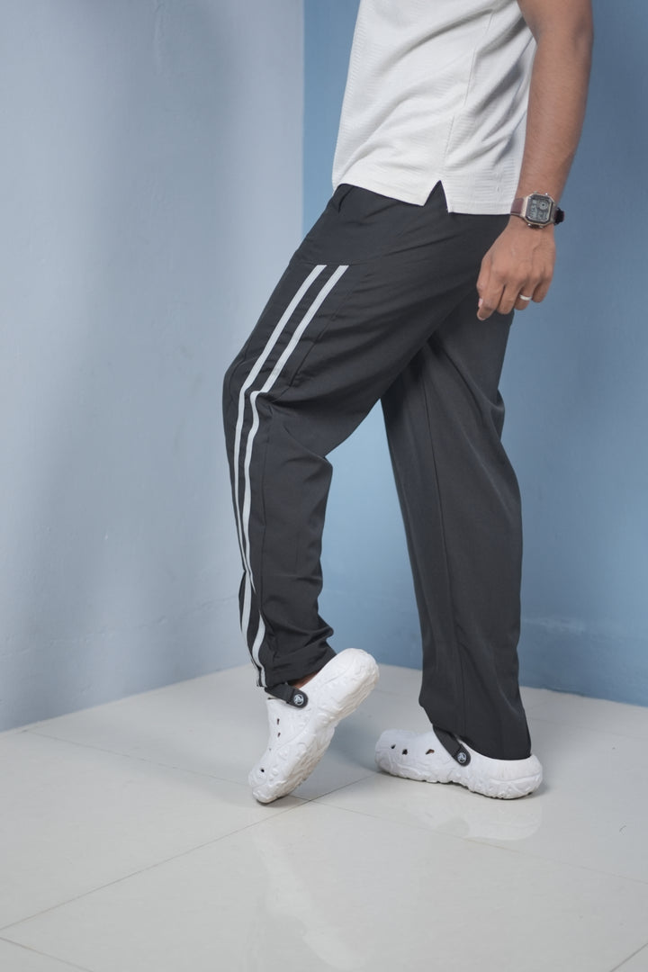 Men’s Joggers – Stylish Two Stripe Track Pants Streetwear - BLACK WITH ASH
