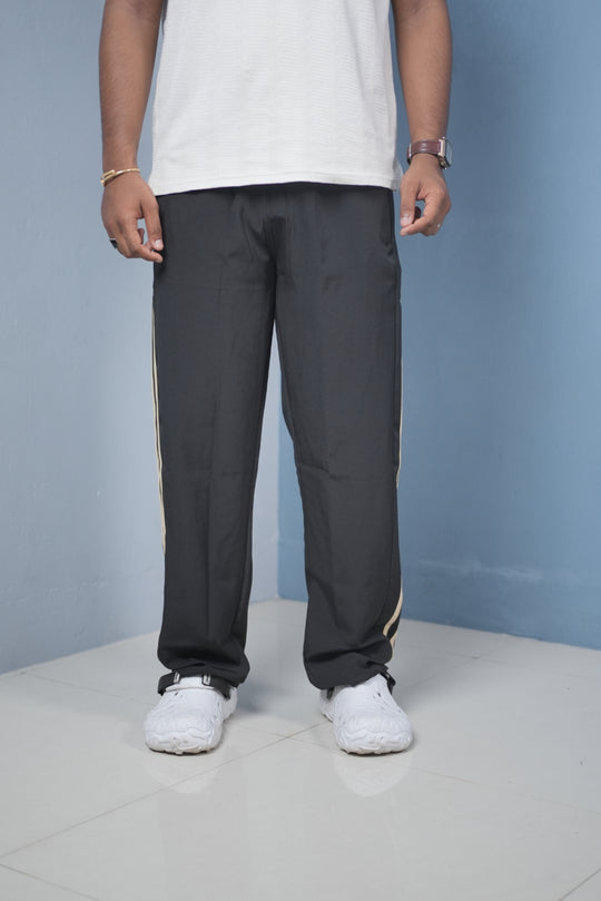 Men’s Joggers – Stylish Two Stripe Track Pants Streetwear - Black + beige stripes – alternate view – 7MAN India