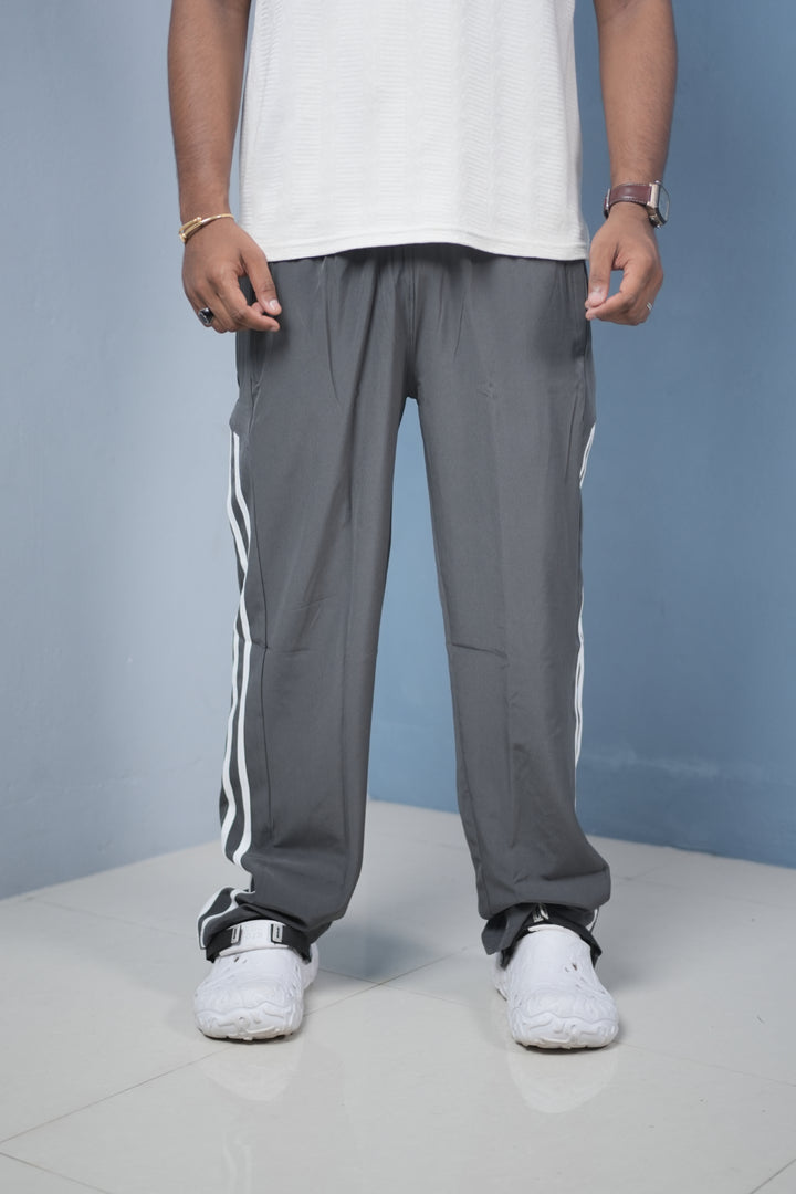 Men’s Joggers – Stylish Two Stripe Track Pants Streetwear - light grey + White stripes