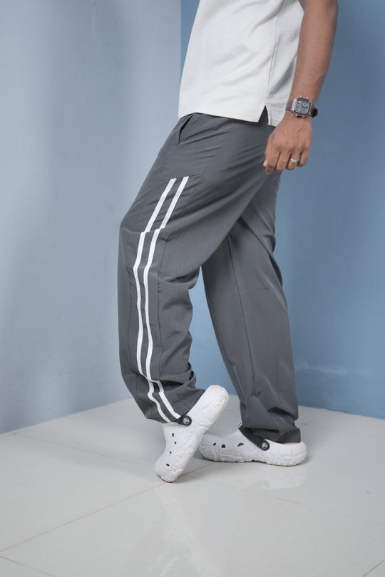 Men’s Joggers – Stylish Two Stripe Track Pants Streetwear - light grey + White stripes – 7MAN Men's Fashion India