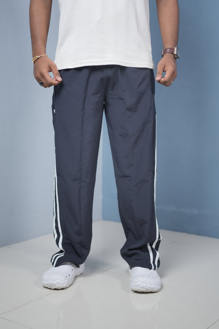 Men’s Joggers – Stylish Two Stripe Track Pants Streetwear - Navy Blue + white stripes