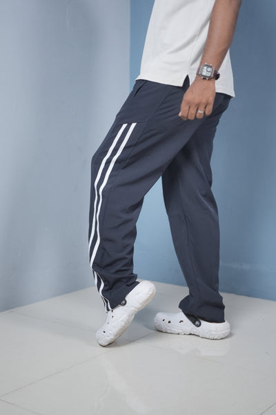 Men’s Joggers – Stylish Two Stripe Track Pants Streetwear - Navy Blue + white stripes