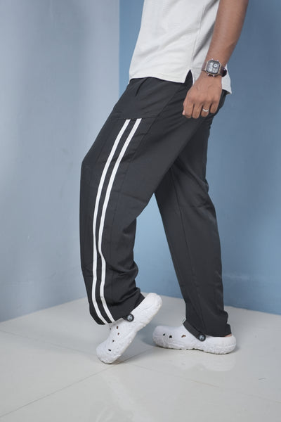 Men’s Joggers – Stylish Two Stripe Track Pants Streetwear - Steel grey + white stripes