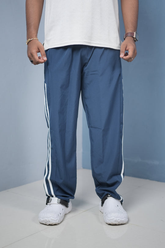 Men’s Joggers – Stylish Two Stripe Track Pants Streetwear - Dusty Blue + white stripes – alternate view – 7MAN India