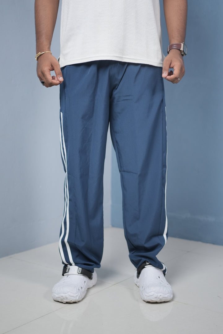 Men’s Joggers – Stylish Two Stripe Track Pants Streetwear - Dusty Blue + white stripes