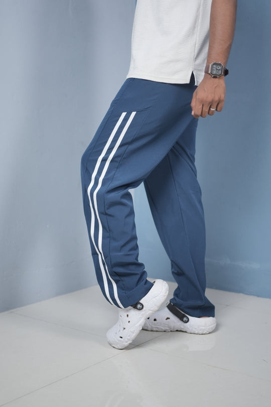 Men’s Joggers – Stylish Two Stripe Track Pants Streetwear - Dusty Blue + white stripes – 7MAN Men's Fashion India