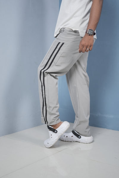 Men’s Joggers – Stylish Two Stripe Track Pants Streetwear - deep grey + beige stripes