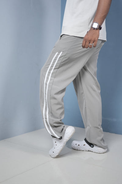 Men’s Joggers – Stylish Two Stripe Track Pants Streetwear - light grey + white stripes