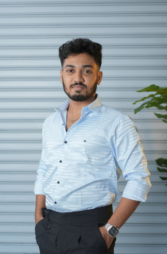 Men’s Vertical Stripe Party Wear Shirt | Slim Fit Casual & Formal Shirt - Ice Blue – alternate view – 7MAN India