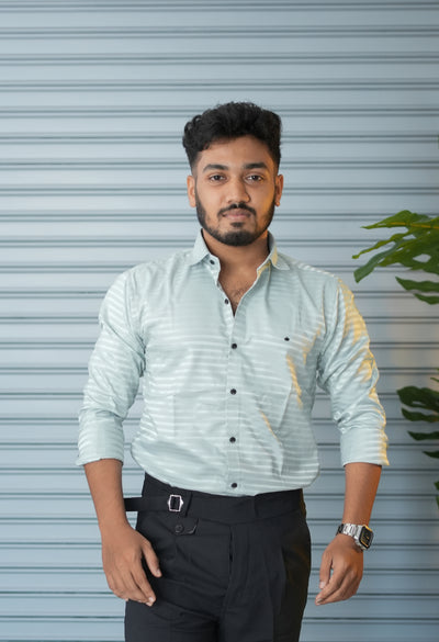 Men’s Vertical Stripe Party Wear Shirt | Slim Fit Casual & Formal Shirt - Mint Green