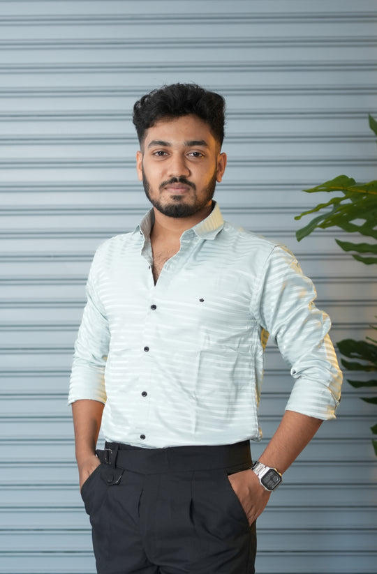 Men’s Vertical Stripe Party Wear Shirt | Slim Fit Casual & Formal Shirt - Mint Green – alternate view – 7MAN India