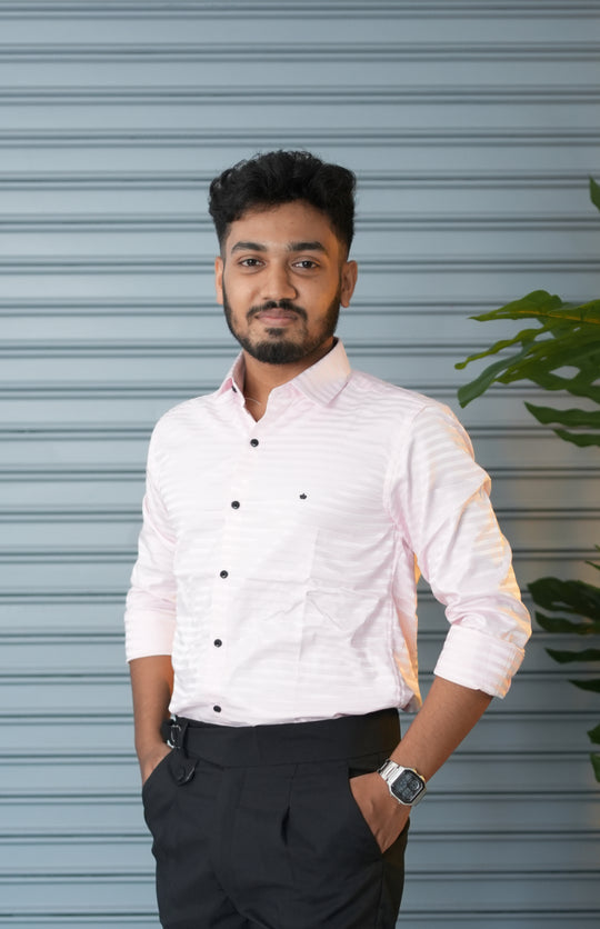 Men’s Vertical Stripe Party Wear Shirt | Slim Fit Casual & Formal Shirt - Pink – alternate view – 7MAN India