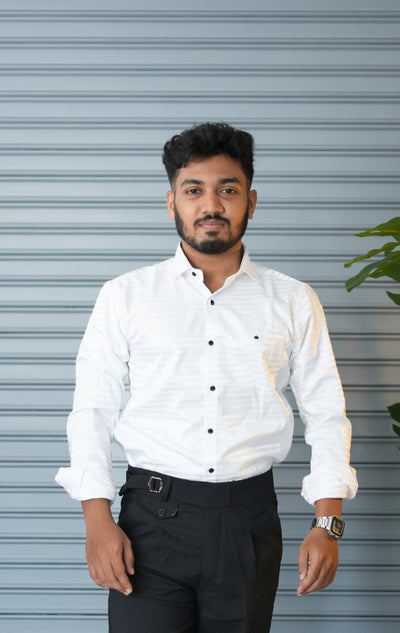 Men’s Vertical Stripe Party Wear Shirt | Slim Fit Casual & Formal Shirt - White
