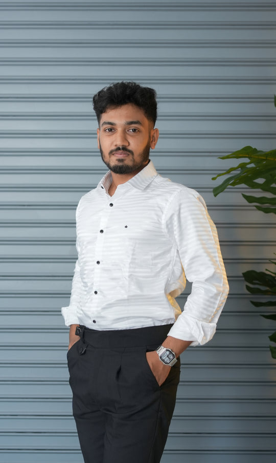 Men’s Vertical Stripe Party Wear Shirt | Slim Fit Casual & Formal Shirt - White – alternate view – 7MAN India