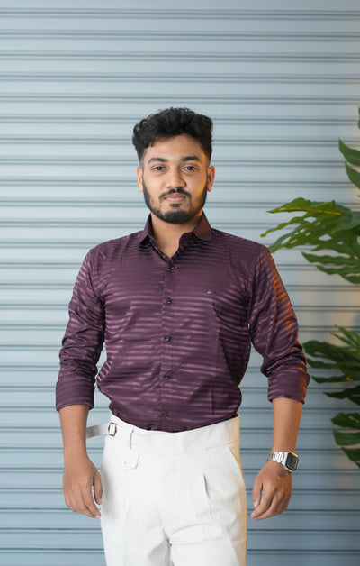Men’s Vertical Stripe Party Wear Shirt | Slim Fit Casual & Formal Shirt - Purple