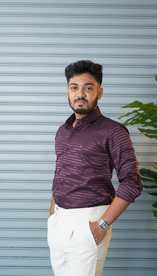 Men’s Vertical Stripe Party Wear Shirt | Slim Fit Casual & Formal Shirt - Purple – alternate view – 7MAN India