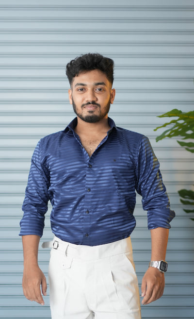 Men’s Vertical Stripe Party Wear Shirt | Slim Fit Casual & Formal Shirt - Navy Blue