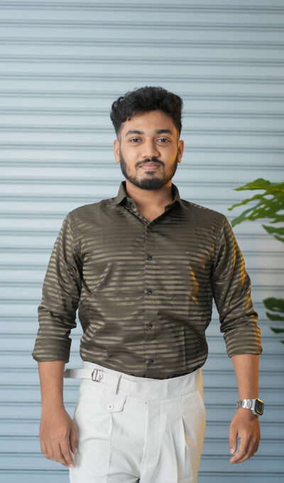 Men’s Vertical Stripe Party Wear Shirt | Slim Fit Casual & Formal Shirt - BRWON