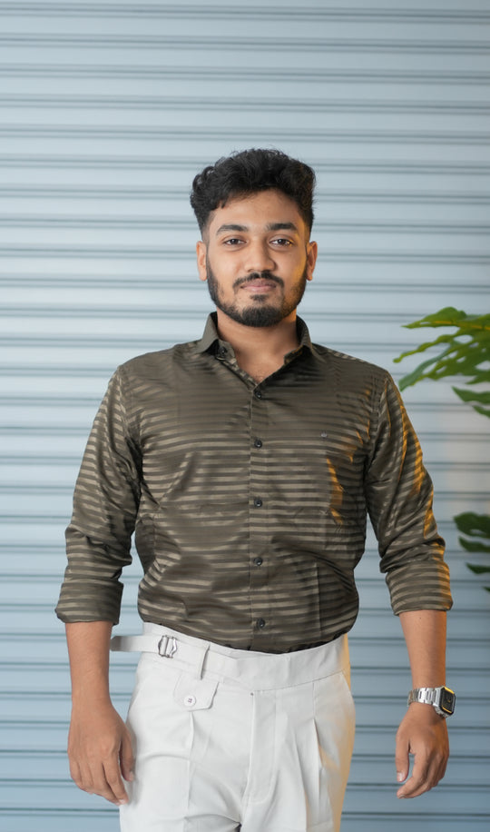 Men’s Vertical Stripe Party Wear Shirt | Slim Fit Casual & Formal Shirt - BRWON – 7MAN Men's Fashion India