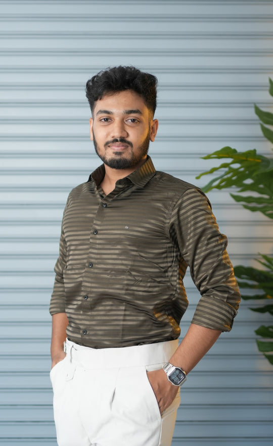Men’s Vertical Stripe Party Wear Shirt | Slim Fit Casual & Formal Shirt - BRWON – alternate view – 7MAN India