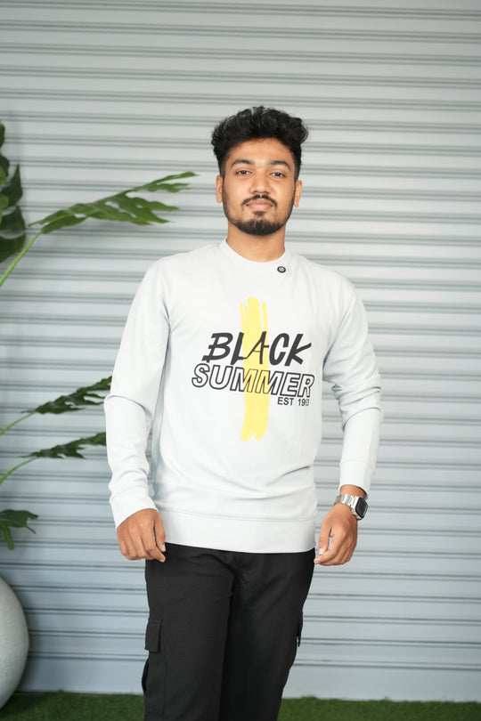 Men's Full Sleeve Graphic Sweatshirt – Black Summer Printed Casual Tshirt- Ash – 7MAN Men's Fashion India