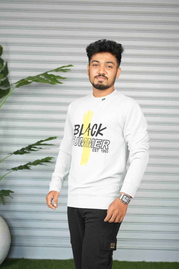 Men's Full Sleeve Graphic Sweatshirt – Black Summer Printed Casual Tshirt- Ash