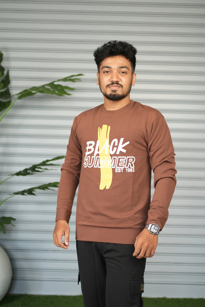 Men's Full Sleeve Graphic Sweatshirt – Black Summer Printed Casual Tshirt- Brown