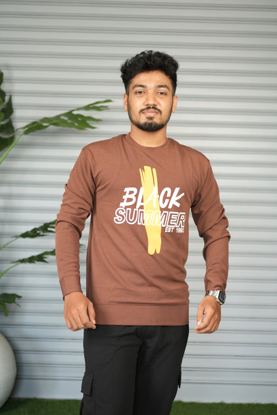 Men's Full Sleeve Graphic Sweatshirt – Black Summer Printed Casual Tshirt- Brown – alternate view – 7MAN India