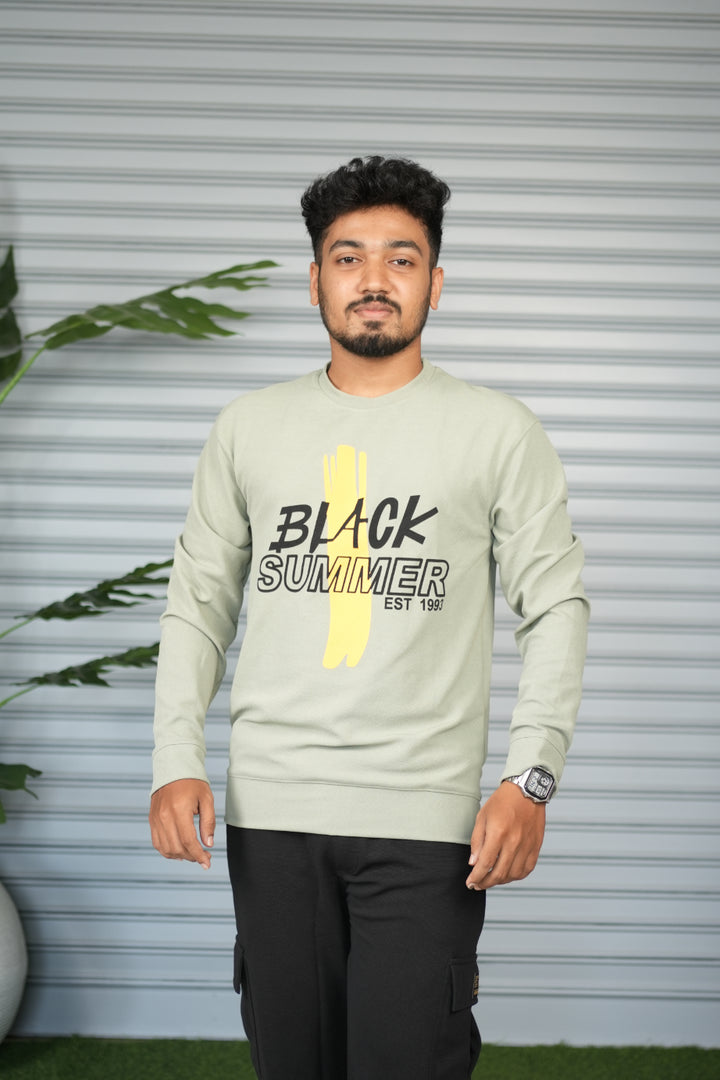 Men's Full Sleeve Graphic Sweatshirt – Black Summer Printed Casual Tshirt- Pista Green